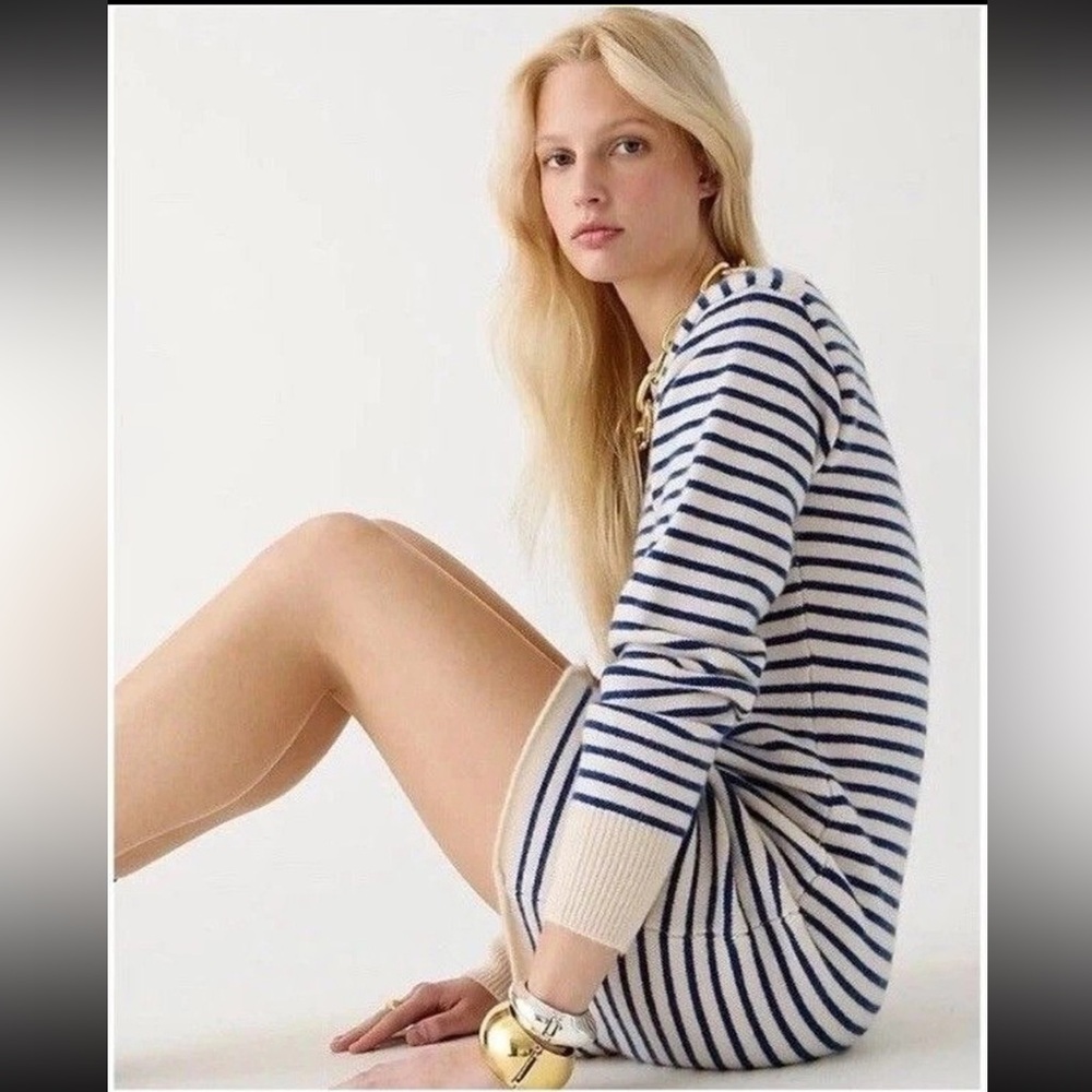 J.Crew Cashmere sweater-dress in stripe Long Sleeve $348 NWT Size L Large